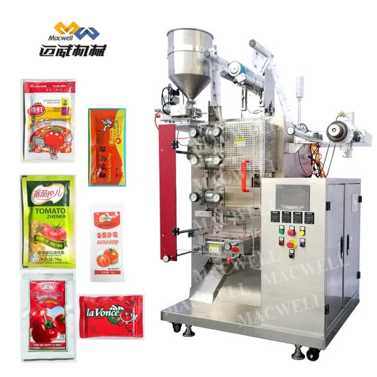 Macwell Bolsita automática Máquina de envasado de envasado de alimentos de llenado de sellado vertical con salsa/Pasta de tomate/Aceite/Condimento de fideos/Ketchup/Café/Mantequilla de maní